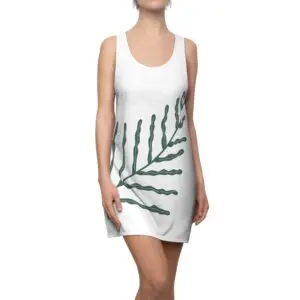 Botanical Print Racerback Dress for Women - Casual Summer Dress with Leaf Design